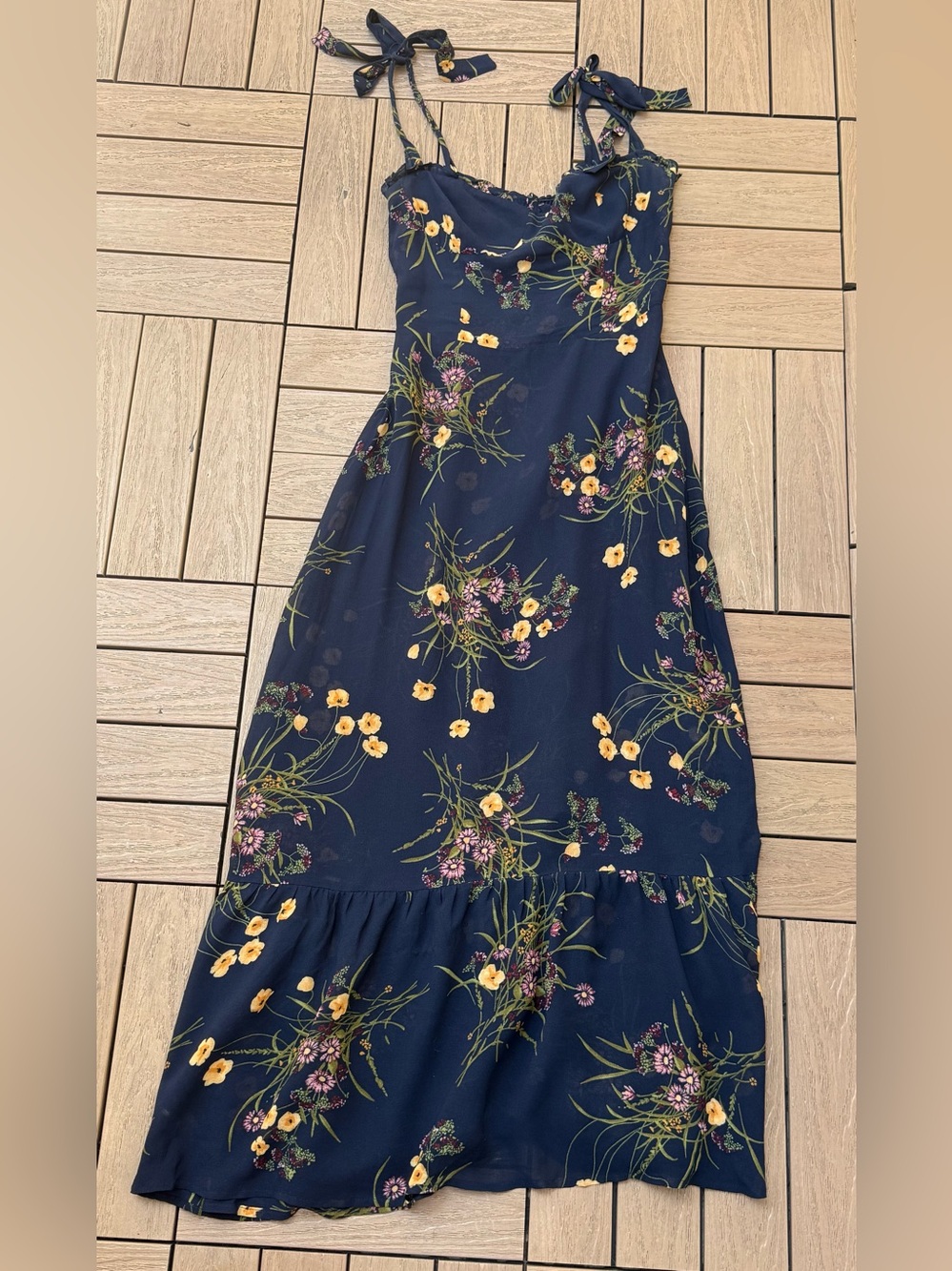 Reformation navy blue floral summer midi dress - Picture 8 of 10